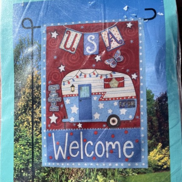 Meadow Creek Garden Flag RV Camper USA Welcome 12.5" x 18" Suede NEW - Picture 1 of 5